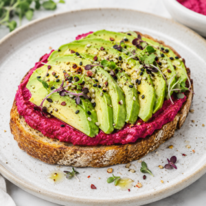 Beet Hummus & Avocado Open Toast