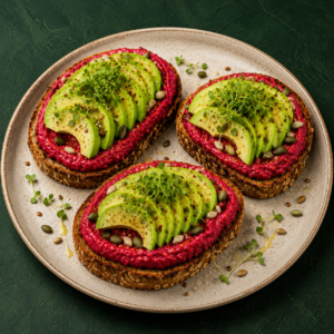 Beetroot Hummus Avocado open toast