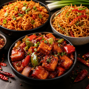 Chilli Paneer + Schezwan Fried Rice + Dry noodles