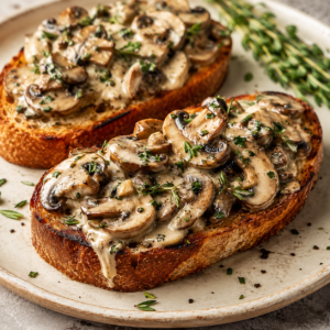 Creamy Mushroom Bruschetta Open Toast