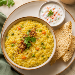 Dal Khichdi Bowl With Raita & Papad