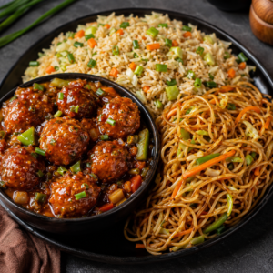 Veg Manchurian + Veg Fried Rice + Dry Noodles